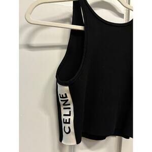 Celine Black Ribbed Scoop Neck Sleeveless Crop Top